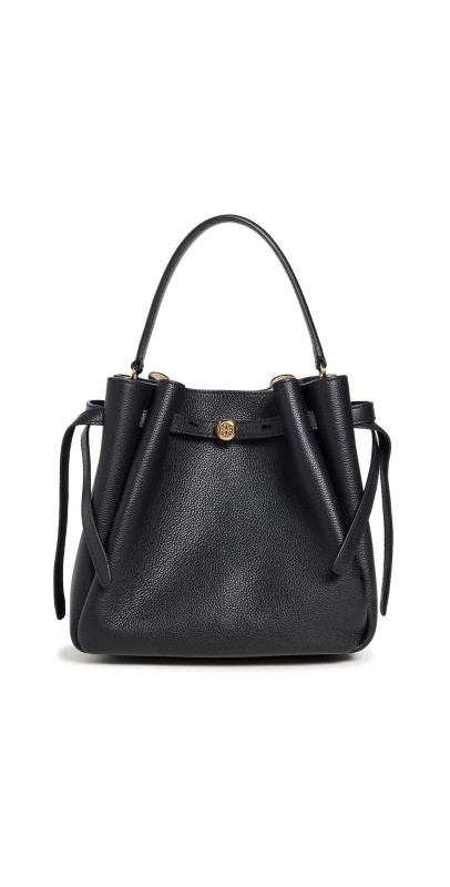 Tory Burch Romy Pebbled Small Bucket Bag Black