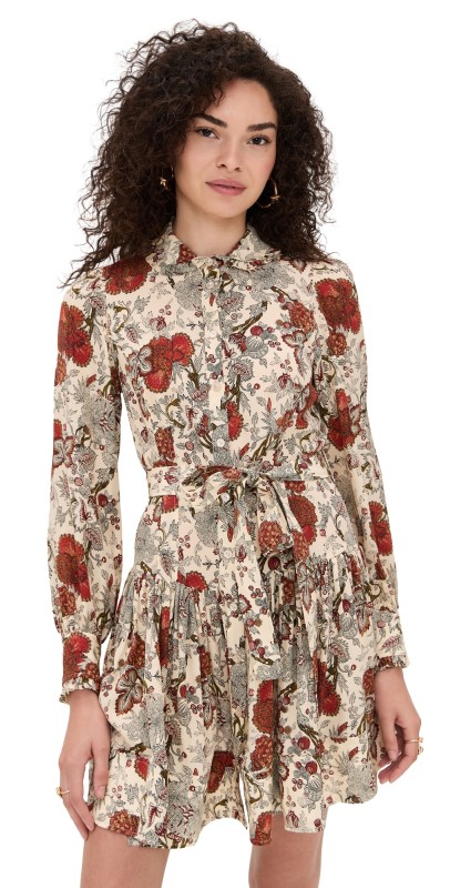 Ulla Johnson Simona Silk Long Sleeve Mini Dress Wintergarden