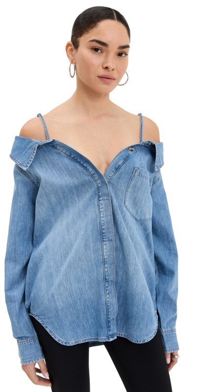 Good American Denim Off Shoulder Shirt Indigo772