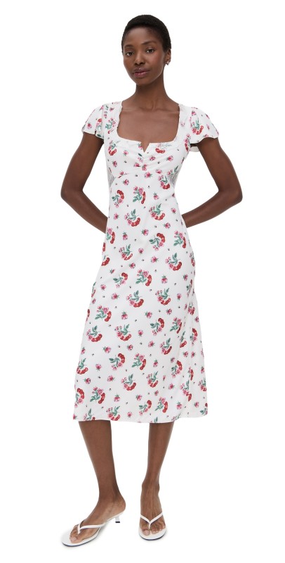 Frankies Bikinis Delicate Crepe Midi Dress Cherry Flower