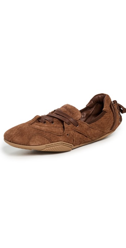 Acne Studios Leather Trimmed Paneled Suede Flats Brown