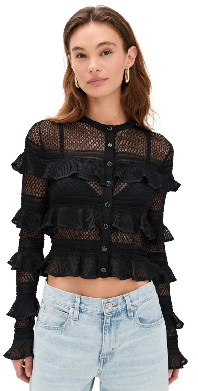 Zimmermann Illuminate Lace Frill Cardigan Black