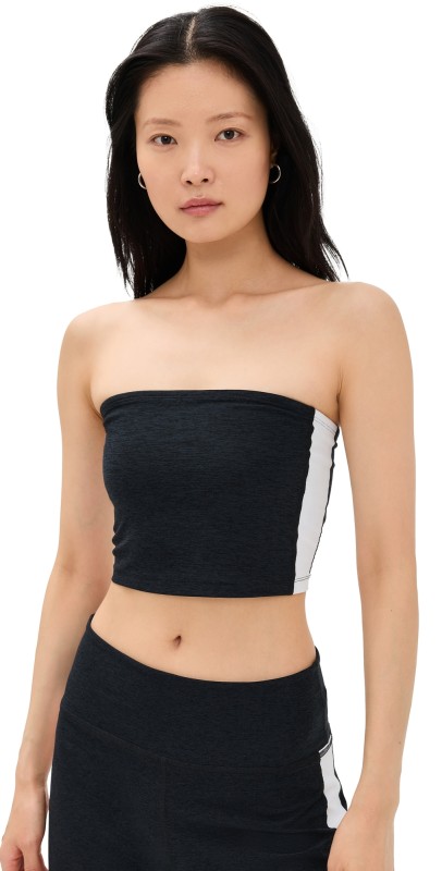 Beyond Yoga Spacedye Line Up Strapless Cropped Top Darkest Night Cloud White