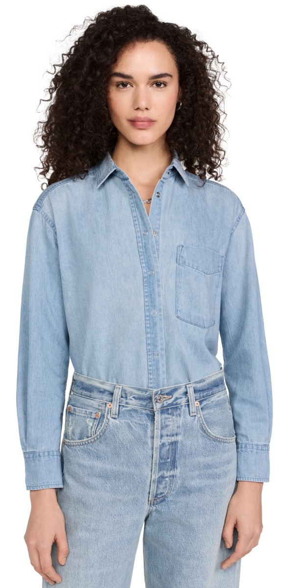 AYR The Denim Deep End Button Down Shirt Air Kisses