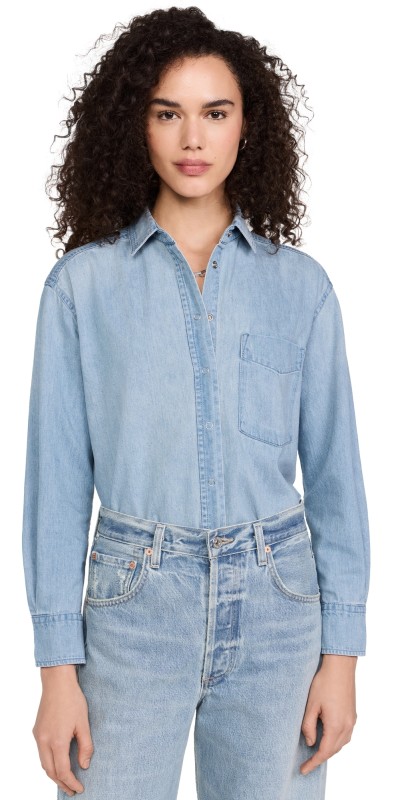 AYR The Denim Deep End Button Down Shirt Air Kisses