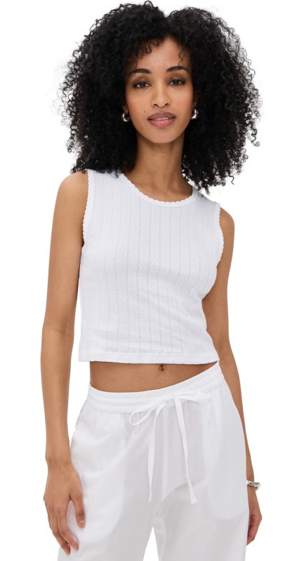 Leset Pointelle Sleeveless Crew White