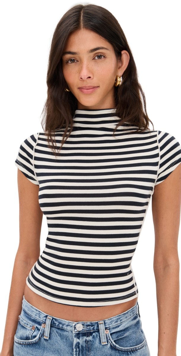 Free People Lola Stripe Tee B & W Stripe