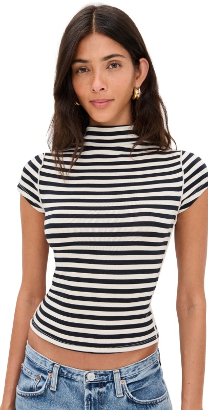 Free People Lola Stripe Tee B & W Stripe