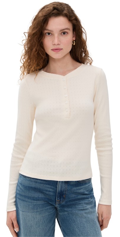 Marea Pointelle Long Sleeve Henley Ivory