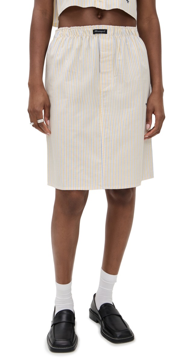 HOMMEGIRLS Boxer Pencil Skirt Yellow Stripe Oxford