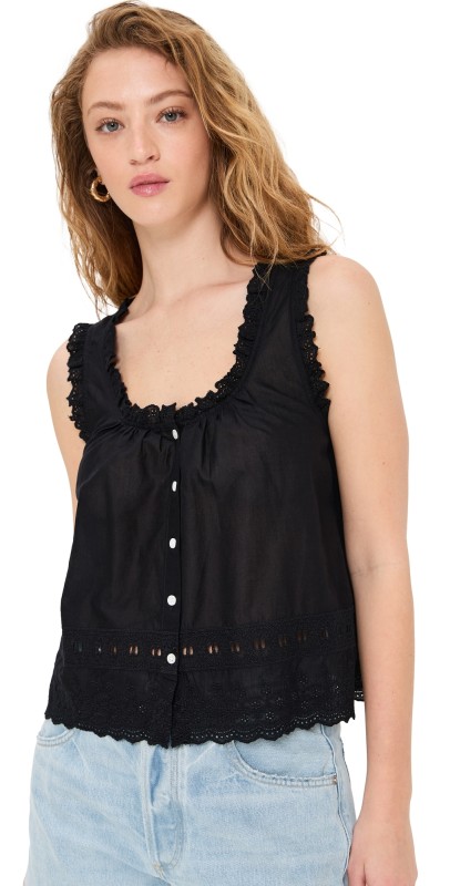 Madewell Embroidered Ruffle-Trim Top True Black