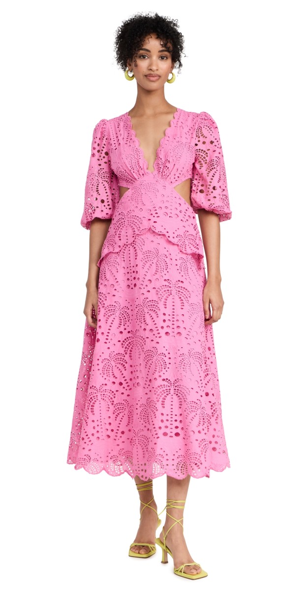 FARM Rio Pink Richilieur Midi Dress Pink