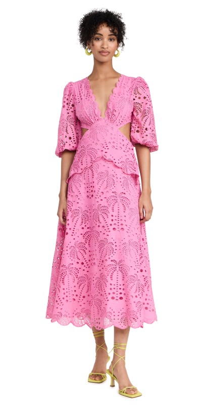 FARM Rio Pink Richilieur Midi Dress Pink