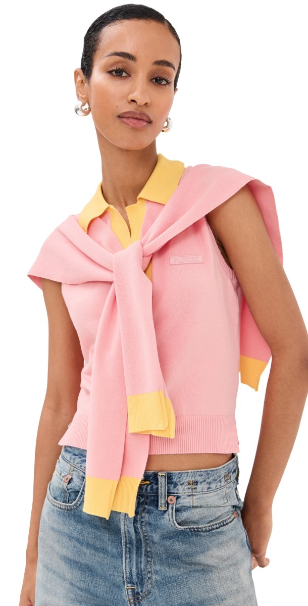 Monse Knitted Tie Scarf Top and Polo Powder Pink