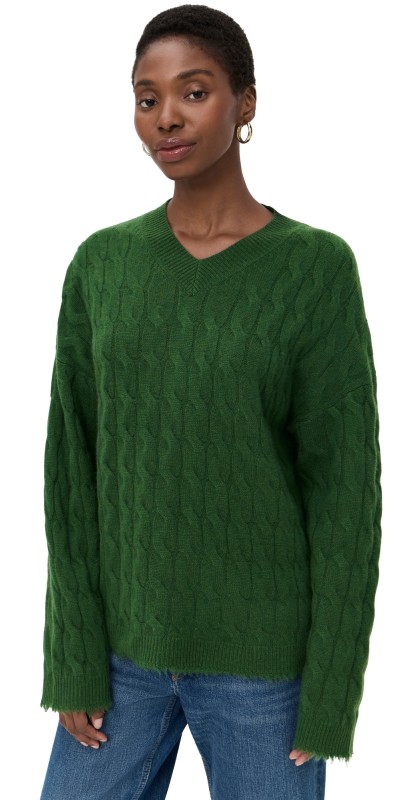 RE/DONE Cable V Neck Cashmere Pullover Cedar