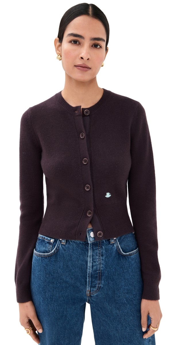 JW Anderson Contrast Embroidery Cardigan Chocolate Brown