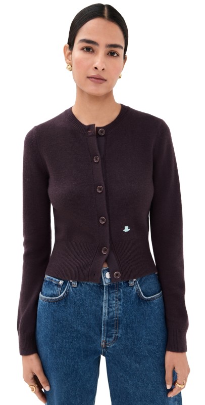 JW Anderson Contrast Embroidery Cardigan Chocolate Brown