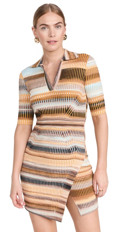 SIMKHAI Solana Polo Mini Wrap Dress Thorn Space Dye