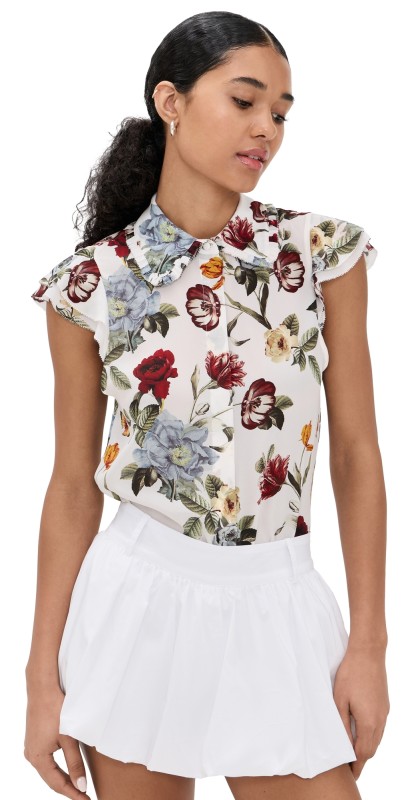 alice + olivia Martel Flutter Sleeve Blouse Provence Floral Sm