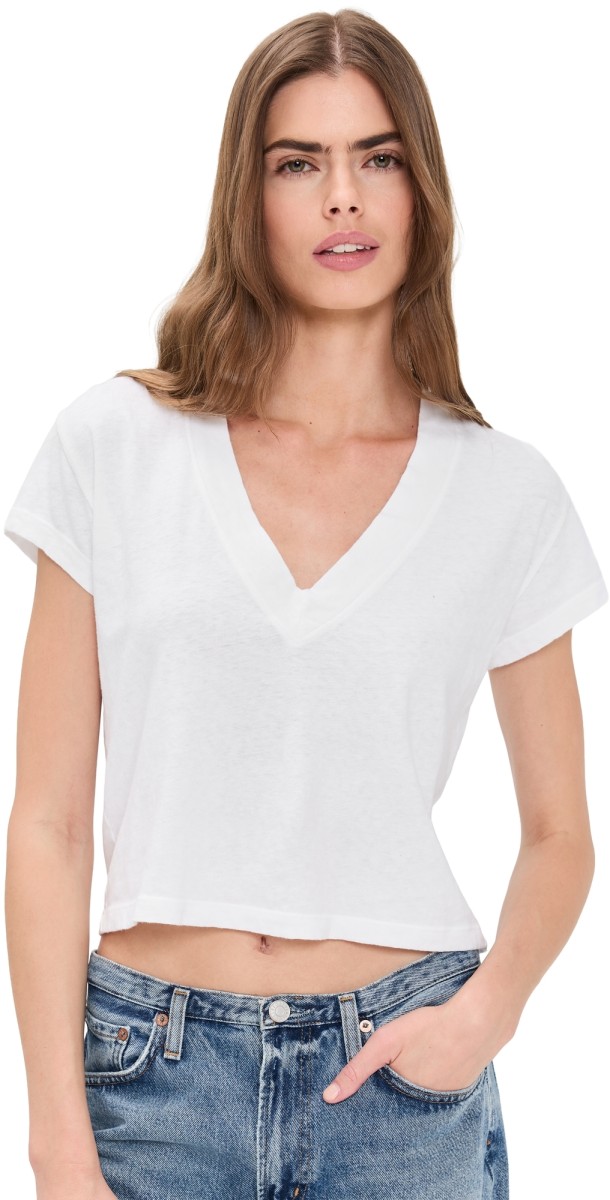 perfectwhitetee Alanis Recycled Cotton V Neck Tee White
