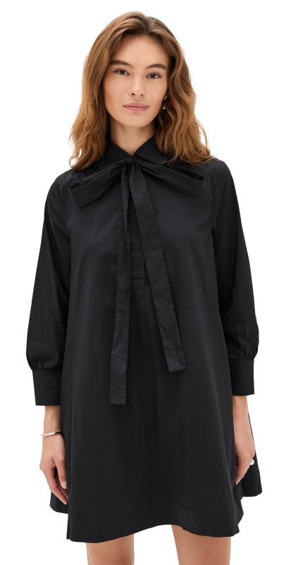 English Factory Bow Shirt Dress Black