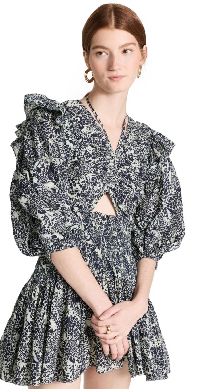 Sea Priya Print Puff Sleeve Romper Navy