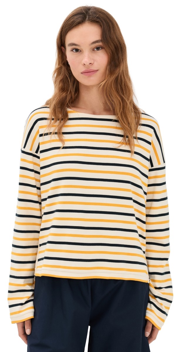 La Ligne Breton Multi Stripe Crew Tee Ecru/Mustard/Navy