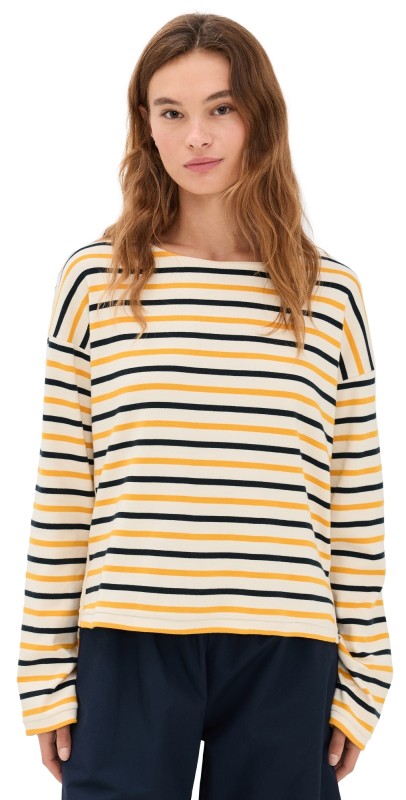 La Ligne Breton Multi Stripe Crew Tee Ecru/Mustard/Navy