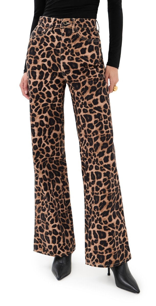 Veronica Beard Jean Taylor High Rise Wide Leg Jeans Washed Leopard