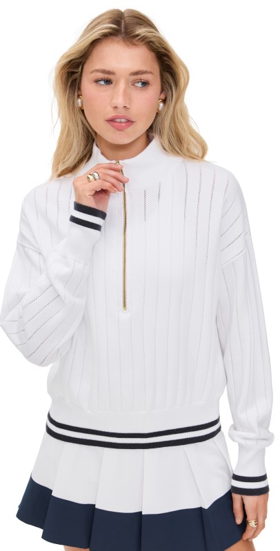 Varley Aliyah Half Zip Knit Sweater white/blue nights