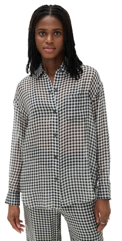 La Ligne Brigitte Silk Shirt Black Gingham