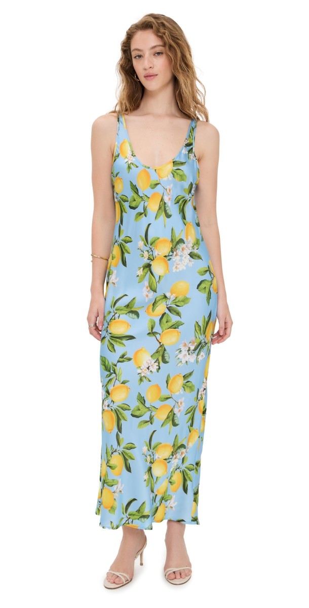 L'AGENCE Akiya Tank Dress Sky Blue/Yellow Floral Lemon