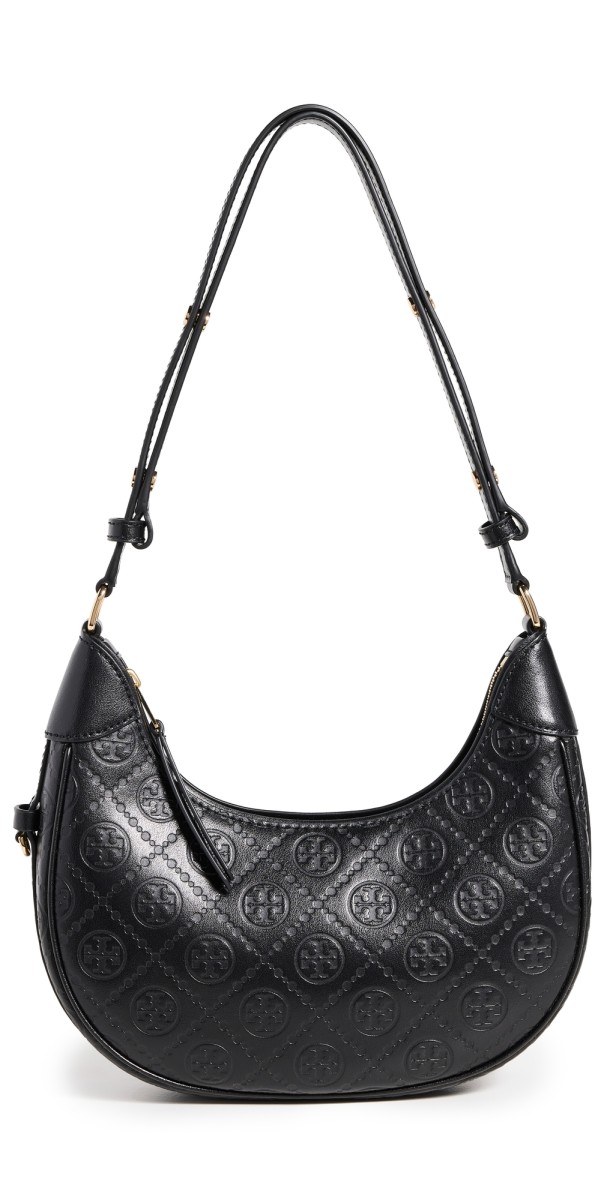 Tory Burch T Monogram Debossed Crescent Bag Black