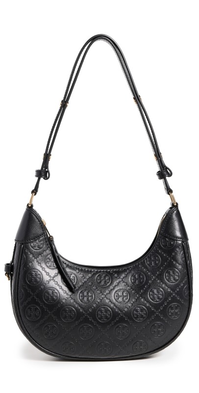 Tory Burch T Monogram Debossed Crescent Bag Black