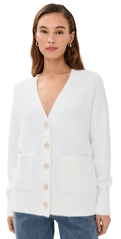 Good American Oversized Plush Cardigan Cloud White001