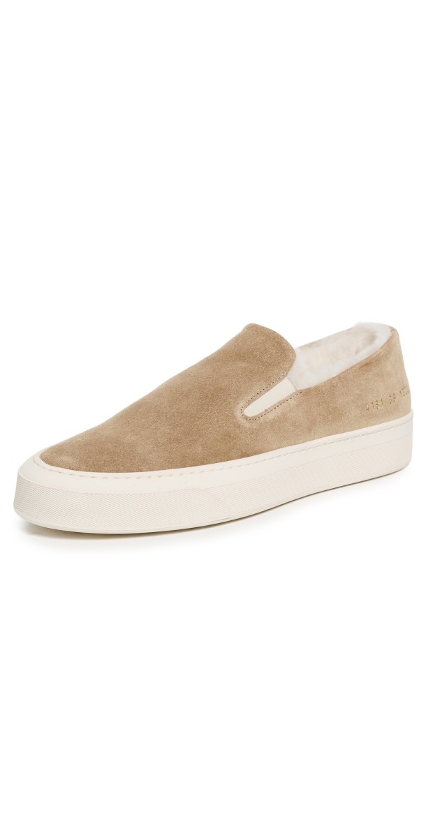 Common Projects Slip On Suede and Shearling Sneakers Tan