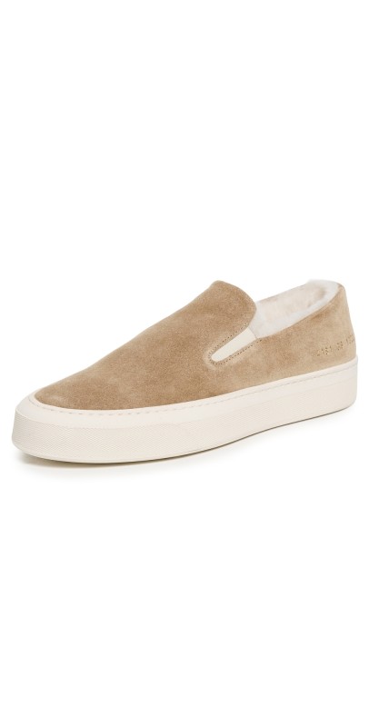 Common Projects Slip On Suede and Shearling Sneakers Tan