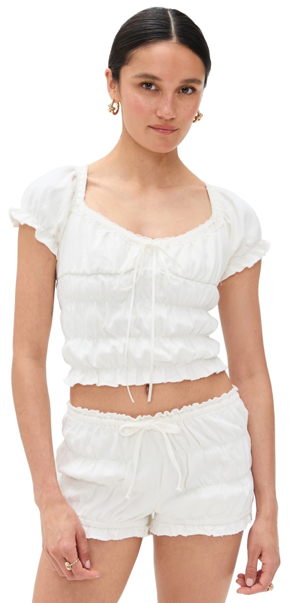 Bailey Rose Smocked Top White Denim