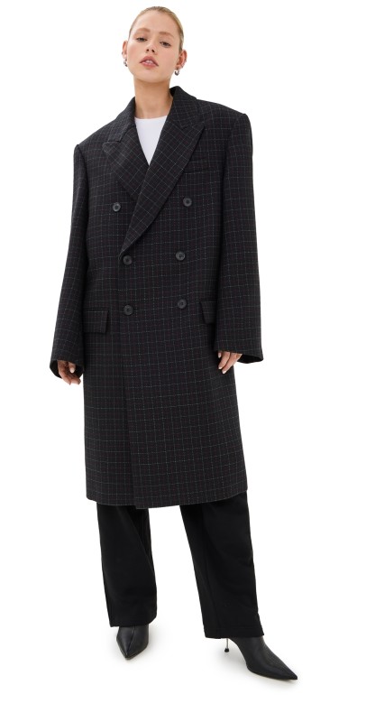 WARDROBE. NYC Oversize Double Breasted Coat Black Check