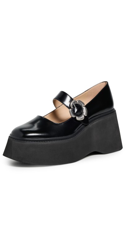 Coach Tea Rose Platform Mary Jane Flats Black