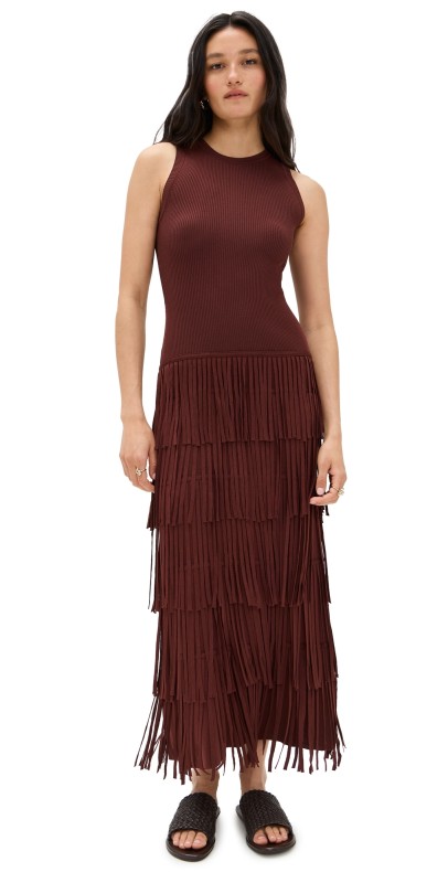 SIMONMILLER Za Za Sleevless Knit Fringe Dress Choco Brown