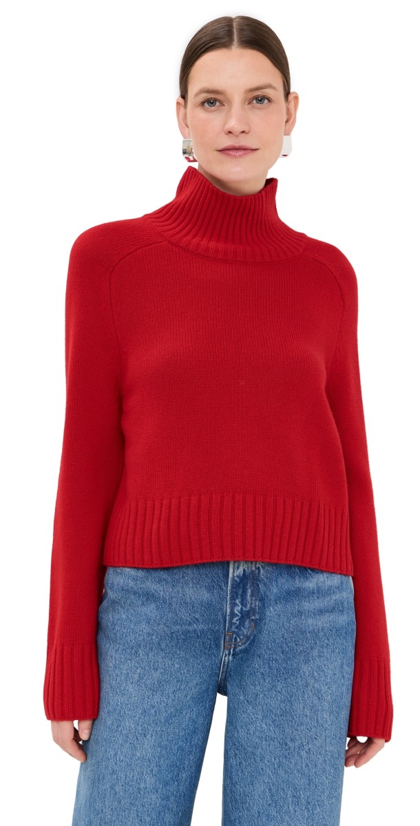 Reformation Brooke Cashmere Cropped Turtleneck Cherry