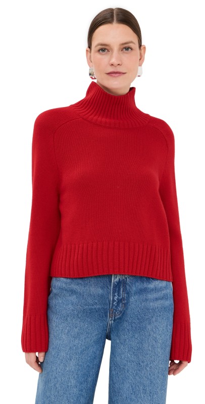 Reformation Brooke Cashmere Cropped Turtleneck Cherry