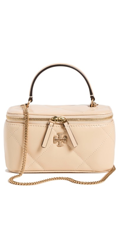 Tory Burch Kira Pave Logo Diamond Quilt Vanity Case Vanilla Soft Serv