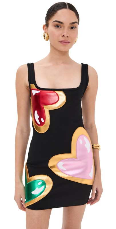 AREA Colorblock Heart Gem Tank Dress Black
