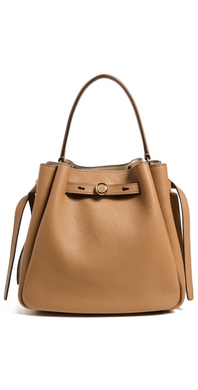 Tory Burch Romy Pebbled Small Bucket Bag Tiramisu