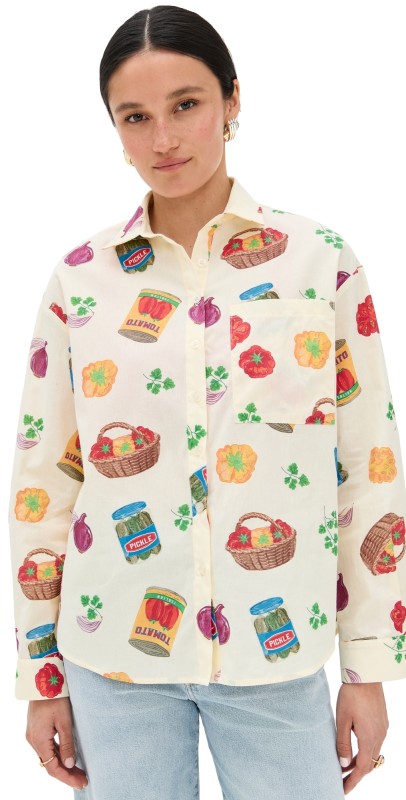 Bailey Rose Printed Button Down Shirt Cream Multi