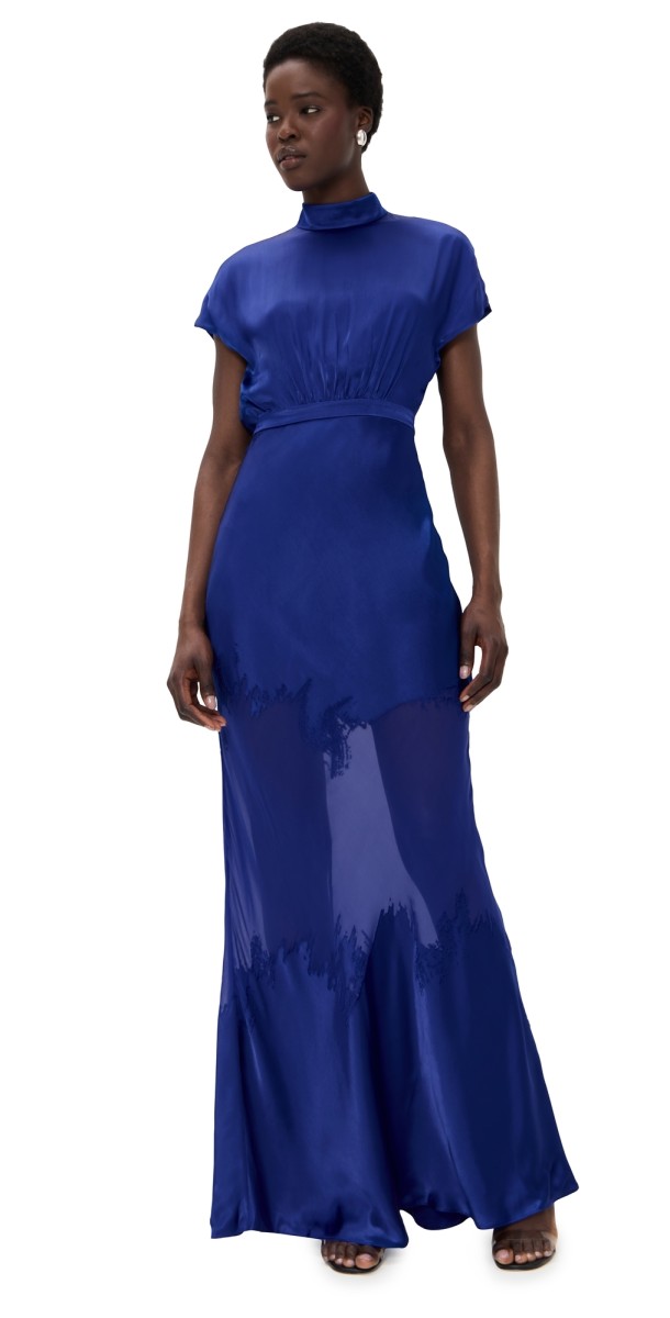 SALONI Fabienne Long Dress Azure Brushstroke Plmt