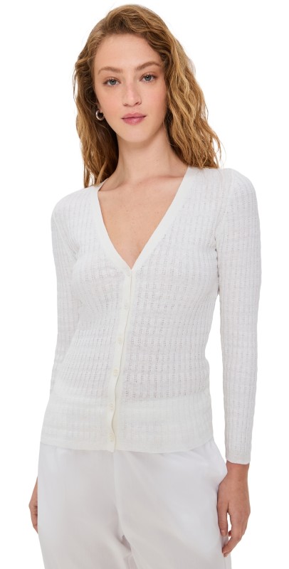 Enza Costa Linen Cotton V Neck Cardigan White