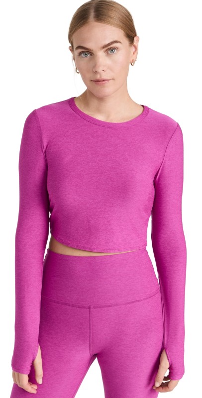 Beyond Yoga Featherweight Sunrise Cropped Pullover Magenta Heather